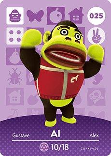 Nintendo amiibo kaart Animal Crossing Series 1 nr 025 Al, paarse kaart met gorilla Al in rood shirt