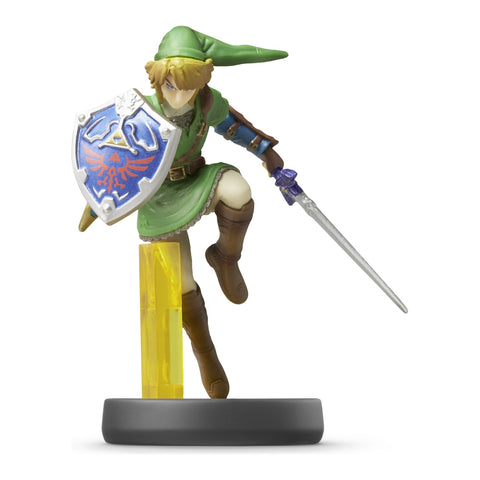 Nintendo amiibo Link nr. 5 Super Smash Bros.-serie, figuur met zwaard en schild op zwarte voet, voorkant, tweedehands