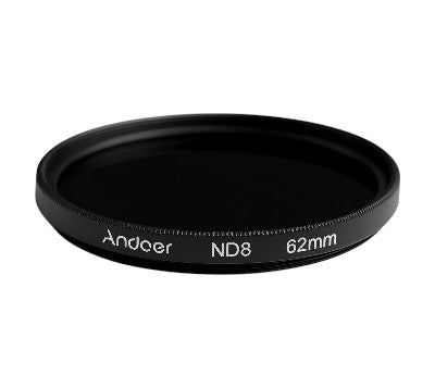 Andoer ND8 vast neutraal-filter 62 mm, 3 stops, donkergrijs filter met opschrift Andoer ND8 62mm