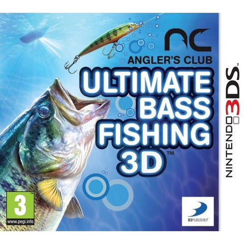 Nintendo 3DS Angler's Club Ultimate Bass Fishing 3D, doos voorkant met baars en visaas, tweedehands