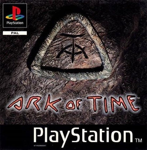 PlayStation 1 Ark of Time, donkere PAL-hoes met stenen driehoek en rode letters, tweedehands