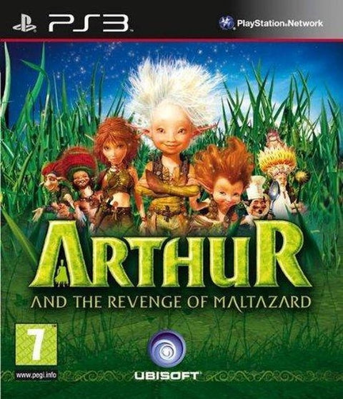 PlayStation 3 Arthur and the Revenge of Maltazard van Ubisoft, groene doos voorkant met kleine figuren in het gras
