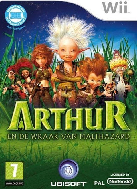 Nintendo Wii Arthur en de Wraak van Malthazard van Ubisoft, doos voorkant met Arthur en vrienden in het gras, tweedehands