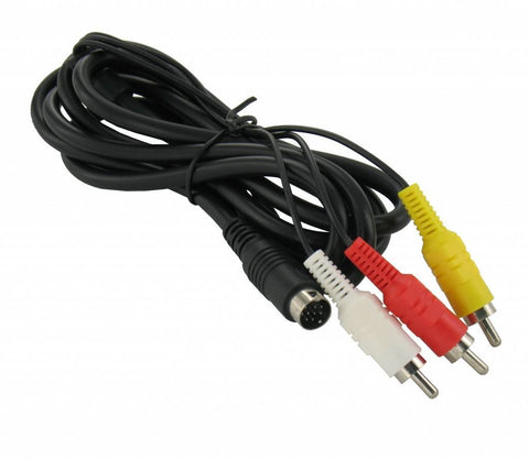 AV-kabel voor Sega Mega Drive 2, zwart, met mini-DIN-stekker en drie tulpstekkers