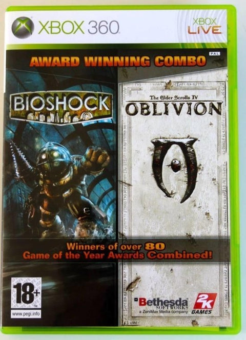 Xbox 360 BioShock en The Elder Scrolls IV Oblivion, dubbelpak, doos voorkant, tweedehands