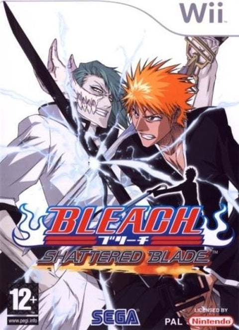 Nintendo Wii Bleach Shattered Blade van Sega, witte doos voorkant met twee zwaardvechters, tweedehands
