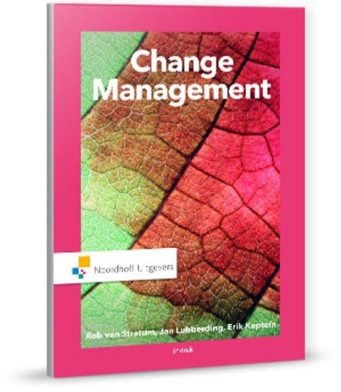 Changemanagement, Noordhoff Uitgevers, boekomslag voorkant met roze rand en bladnerf, tweedehands
