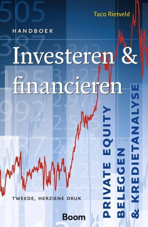 Handboek investeren en financieren, Taco Rietveld, Boom blauwe boekomslag voorkant met koersgrafiek, tweedehands
