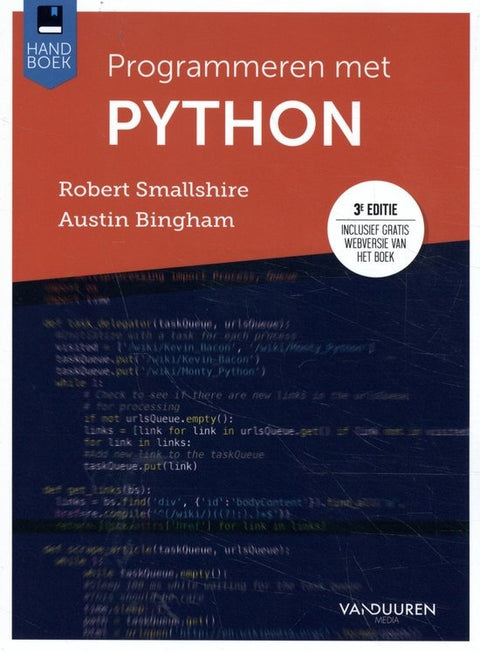 Handboek Programmeren met Python, Robert Smallshire en Austin Bingham, Van Duuren omslag met code, 3e editie, tweedehands