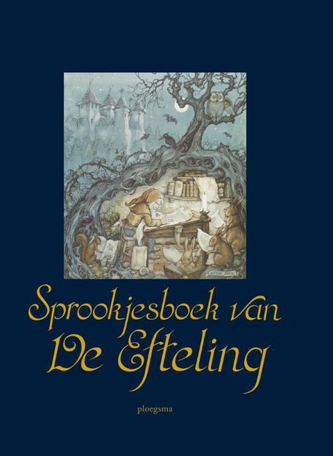 Sprookjesboek van De Efteling, donkerblauwe boekomslag voorkant met gouden titel, tweedehands