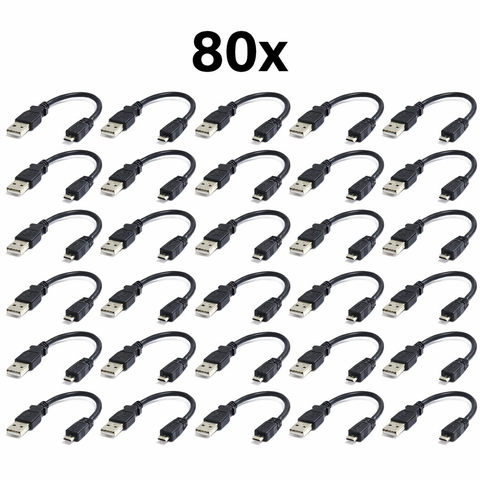 80x Micro USB Kabel 15 cm USB-A naar Micro USB