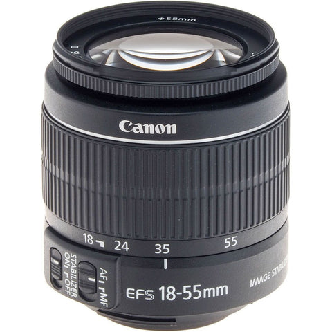 Canon EF-S 18-55mm f/3.5-5.6 IS II lens, zwart, schuin van voren, tweedehands