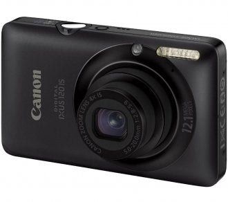Canon IXUS 120 IS digitale compactcamera, zwart, voorkant schuin met zoomlens en flitser