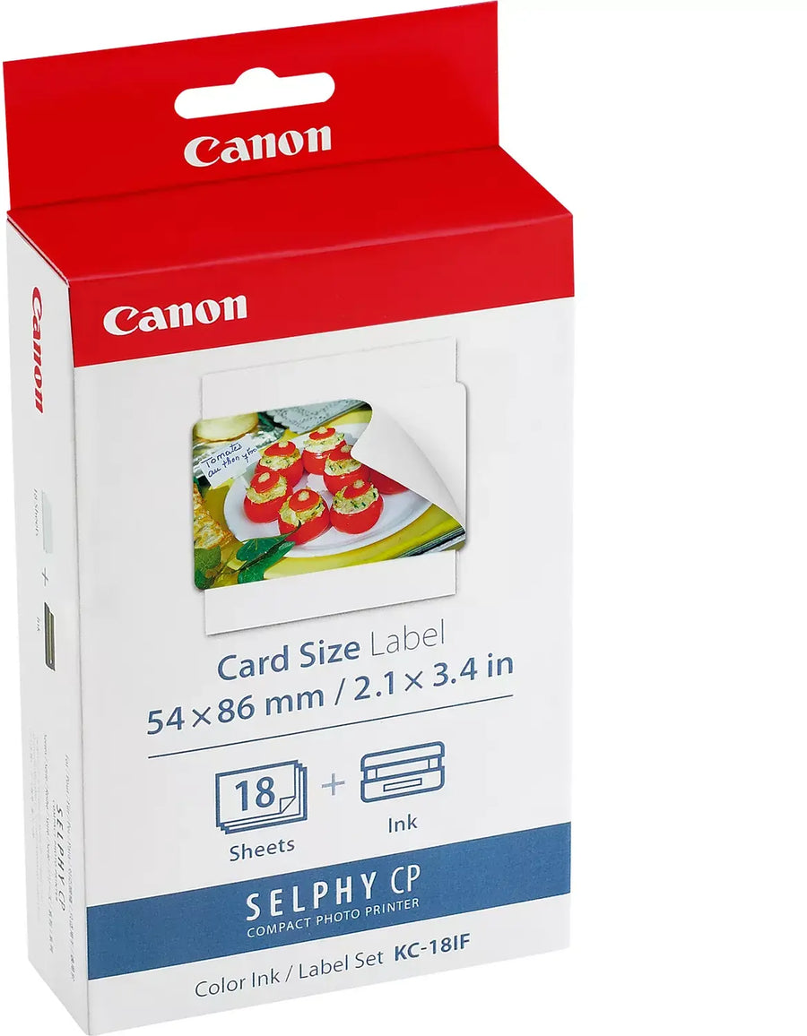 Canon-KC‑18IF Color Ink & Sticker Paper Set voor Selphy CP‑printers – 54 × 86 mm, 18 prints (Nieuw)