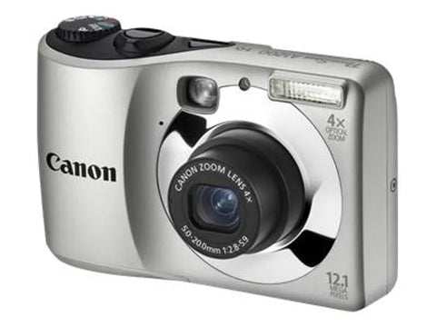 Canon PowerShot A1200 digitale compactcamera, zilver, schuin vooraanzicht met 4x zoomlens