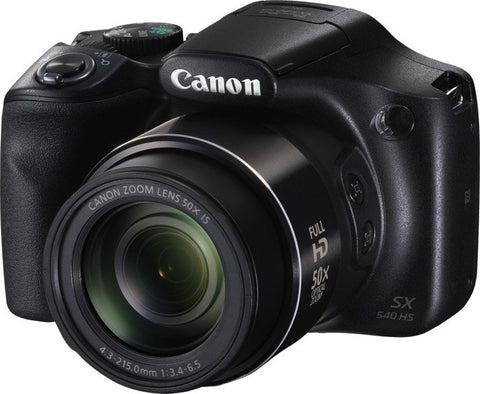Canon PowerShot SX540 HS digitale compactcamera, zwart, schuin van voren met 50x-zoomlens