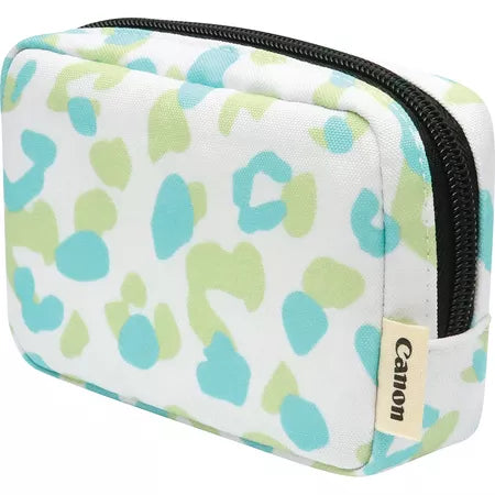Canon Zoemini Soft Case, witte hoes met groene en turquoise vlekken, schuin met rits, tweedehands