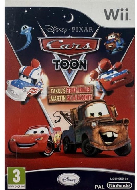 Nintendo Wii Disney Pixar Cars Toon Takel's Sterke Verhalen, doos voorkant met Takel en Bliksem McQueen, tweedehands