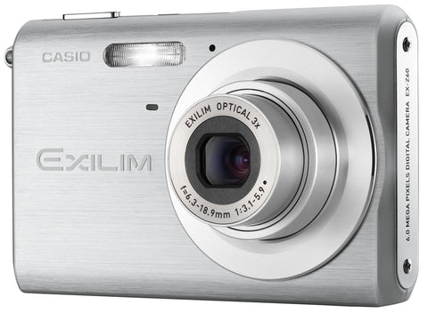 Casio Exilim EX-Z60 digitale compactcamera, zilver, voorkant van geborsteld metaal met 3x zoomlens en 6.0 megapixel