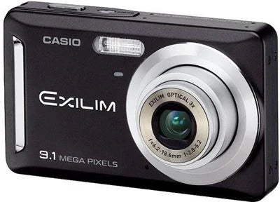 Casio Exilim EX-Z19 digitale compactcamera, zwart, voorkant met 3x zoomlens, tweedehands