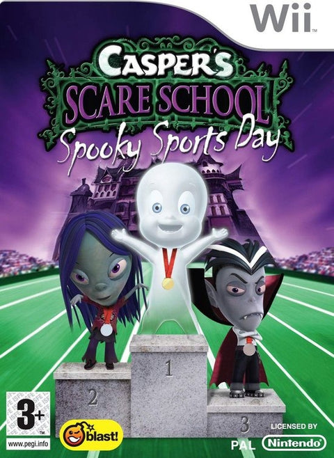 Nintendo Wii Casper's Scare School Spooky Sportdag van Blast, doos voorkant met Engelse titel Spooky Sports Day, tweedehands