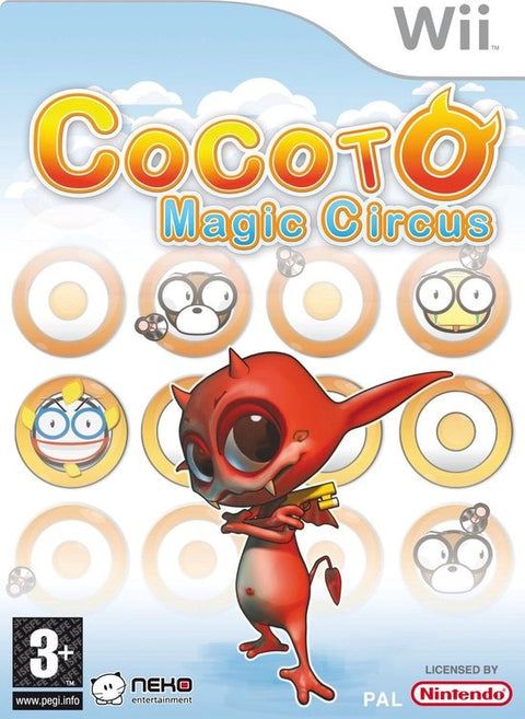 Nintendo Wii Cocoto Magic Circus van Neko Entertainment, doos voorkant met rood duiveltje, tweedehands