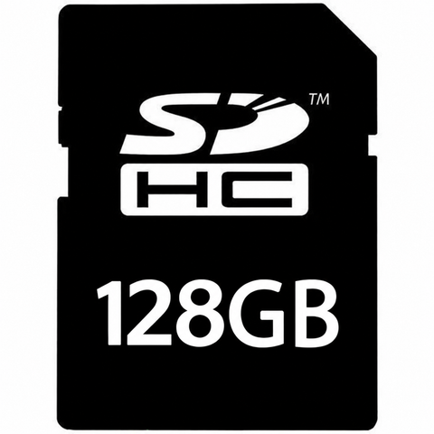 SD Card voor compactcamera 128 GB, zwarte SDHC-kaart met opdruk 128GB, voorkant