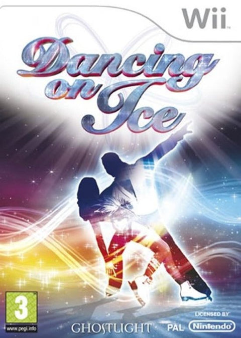 Nintendo Wii Dancing on Ice van Ghostlight, doos voorkant met kunstschaatspaar in het licht, tweedehands