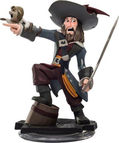 Disney Infinity Barbossa figuur, piraat met hoed, zwaard en aapje op zwarte voet, voorkant, tweedehands
