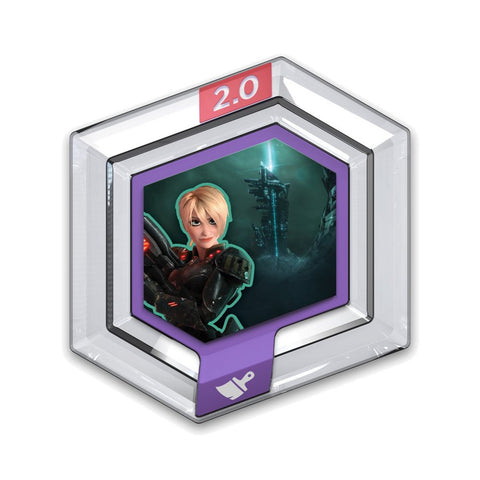 Disney Infinity 2.0 power disc CyBug Swarm, zeshoekige disc met Sergeant Calhoun voor een donkere lucht met toren
