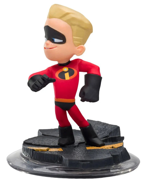Disney Infinity Dash figuur, jongen in rood pak met masker op zwarte voet, voorkant, tweedehands