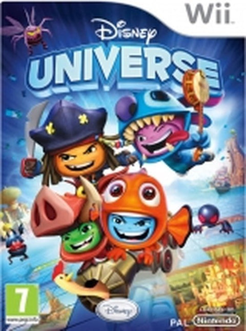 Nintendo Wii Disney Universe, doos voorkant met figuren in Disney-kostuums, tweedehands