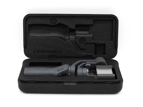 DJI case voor Osmo Mobile 2, zwart, geopend met een gimbal erin ter illustratie