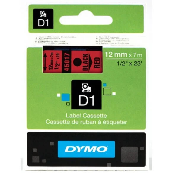 Dymo-45017 (S0720570) Tape Zwart op Rood (12 mm) (Nieuw)