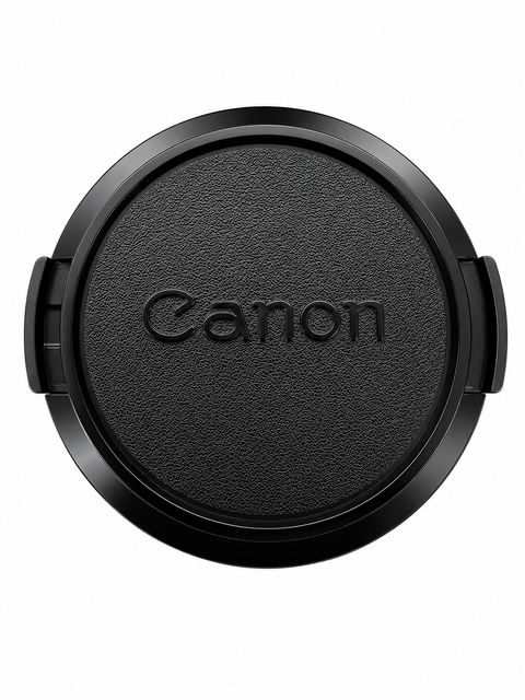 Canon vintage lensdop 52mm, zwart met ingeperst Canon-logo, voorkant