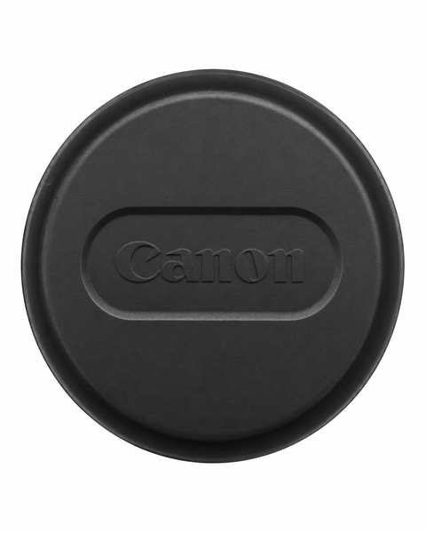 Canon slip-on lensdop, zwart met ingeperst Canon-logo in een ovaal vlak, voorkant