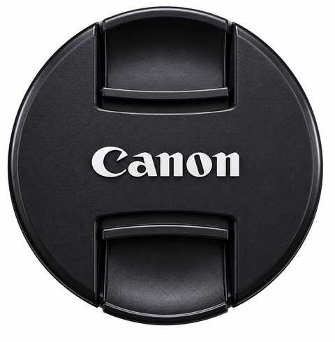 Canon lensdop 67mm, zwart met wit Canon-logo en knijpgrepen in het midden, voorkant
