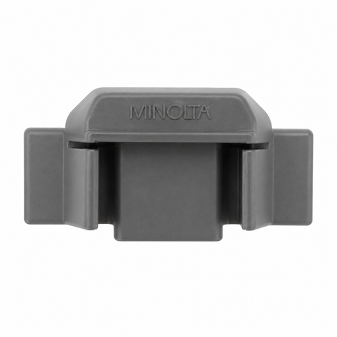 Minolta Maxxum en Dynax oculairkap, grijs met ingeperst Minolta-logo, voorkant