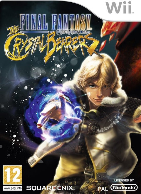 Nintendo Wii Final Fantasy Crystal Chronicles The Crystal Bearers, doos voorkant met blonde held en blauwe magie, tweedehands