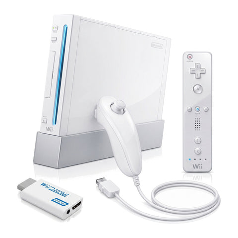 Nintendo Wii console, wit, met afstandsbediening, nunchuk en HDMI-adapter, tweedehands