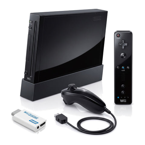 Nintendo Wii console, zwart, met afstandsbediening, nunchuk en HDMI-adapter, tweedehands