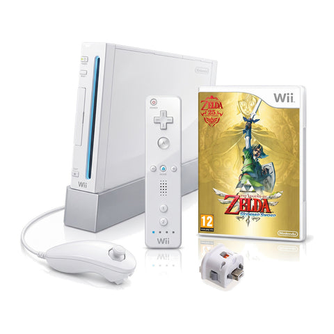 Nintendo Wii console, wit, met afstandsbediening, nunchuk, Motion Plus en Zelda Skyward Sword, tweedehands