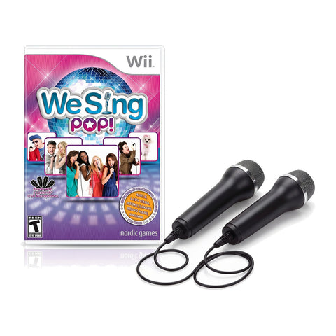 Nintendo Wii zangpakket met twee USB-microfoons en We Sing Pop, overzicht van de inhoud, tweedehands