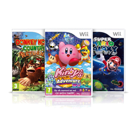 Nintendo Wii klassiekers gameset met Donkey Kong Country Returns, Kirby's Adventure en Super Mario Galaxy, tweedehands