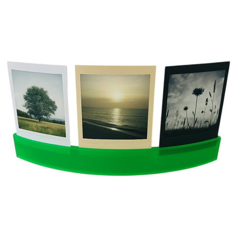 Fujifilm Instax Mini acryl fotohouder voor bureau, groen, met drie voorbeeldfoto's
