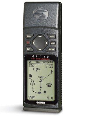 Garmin GPS 12 handheld navigatie, voorkant met scherm