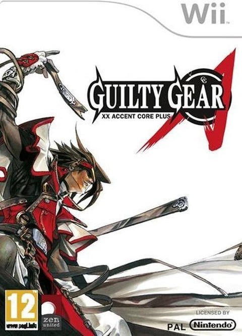 Nintendo Wii Guilty Gear XX Accent Core Plus van Zen United, vechtspel, witte doos voorkant met zwaardvechter, tweedehands