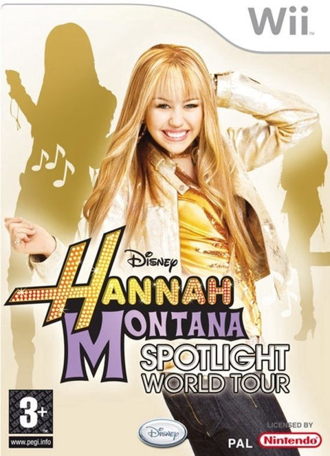 Nintendo Wii Hannah Montana Op Wereldtournee van Disney, doos voorkant met Engelse titel Spotlight World Tour, tweedehands