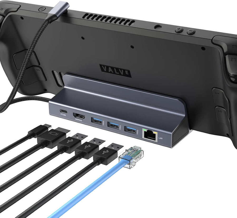 HOPDAY-6-in-1 Steam Deck Docking Station - 3 USB 3.0, 1Gbps Ethernet, HDMI 4K (Nieuw)