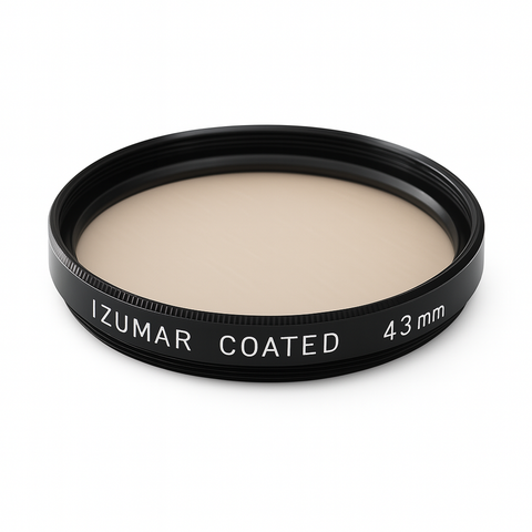 Izumar 43 mm 81A coated filter mild warming, amberkleurig filterglas met opdruk Coated 43mm op de ring